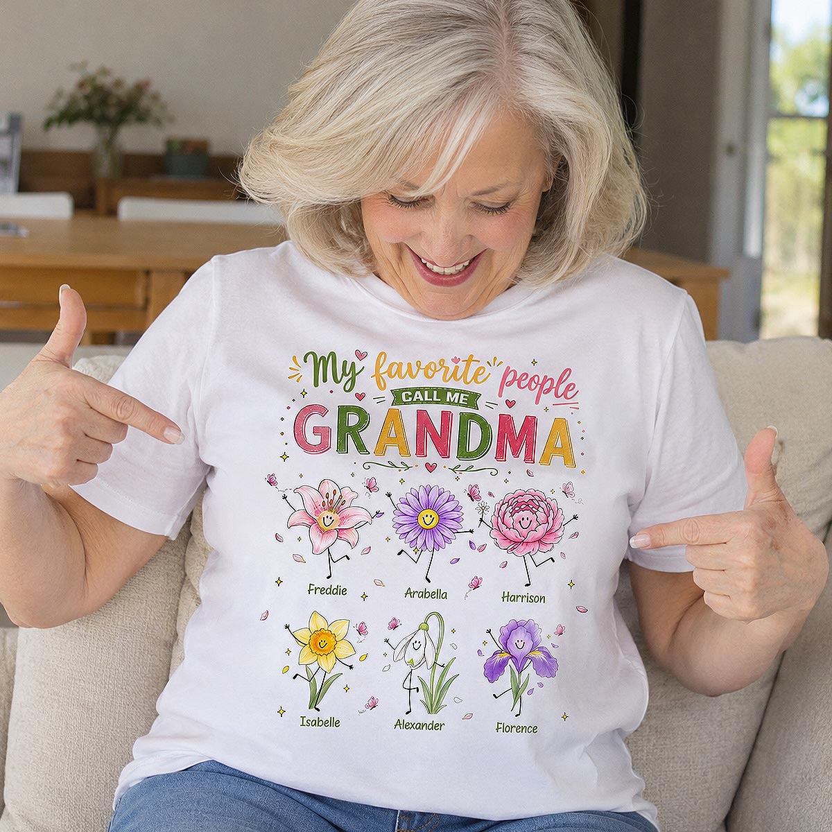 My Favorite People Call Me Grandma Cute Doodle Birth Month Flower - Personalized Shirt - Heartfelt Gift For Grandma, Mom