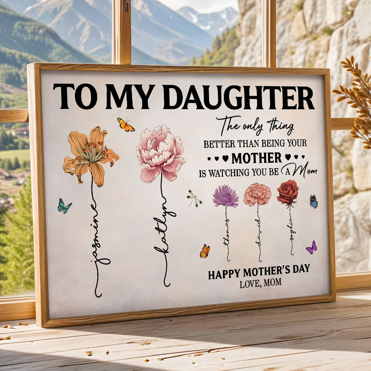 To My Daughter Mom And Daughter Custom Birth Month Flowers Kids Names - Personalized Poster - Mother's Day Gift For Daughter