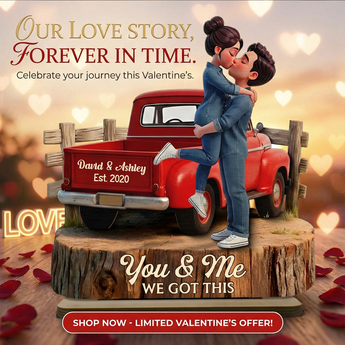 Romantic Couple Pickup Truck You & Me We Got This - Personalized 2-Layered Wooden Plaque - Anniversary Gift, Wedding Gift For Couple, Farmhouse Decor