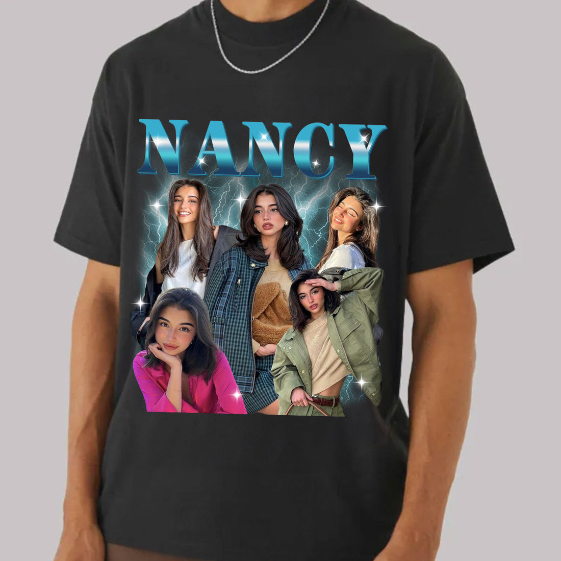 Custom Photo Bootleg Girlfriend 6 Face 90s Retro Vintage T-Shirt, Shirt with Face on It for Boyfriend Birthday Gift, Pictures Tee for Couple