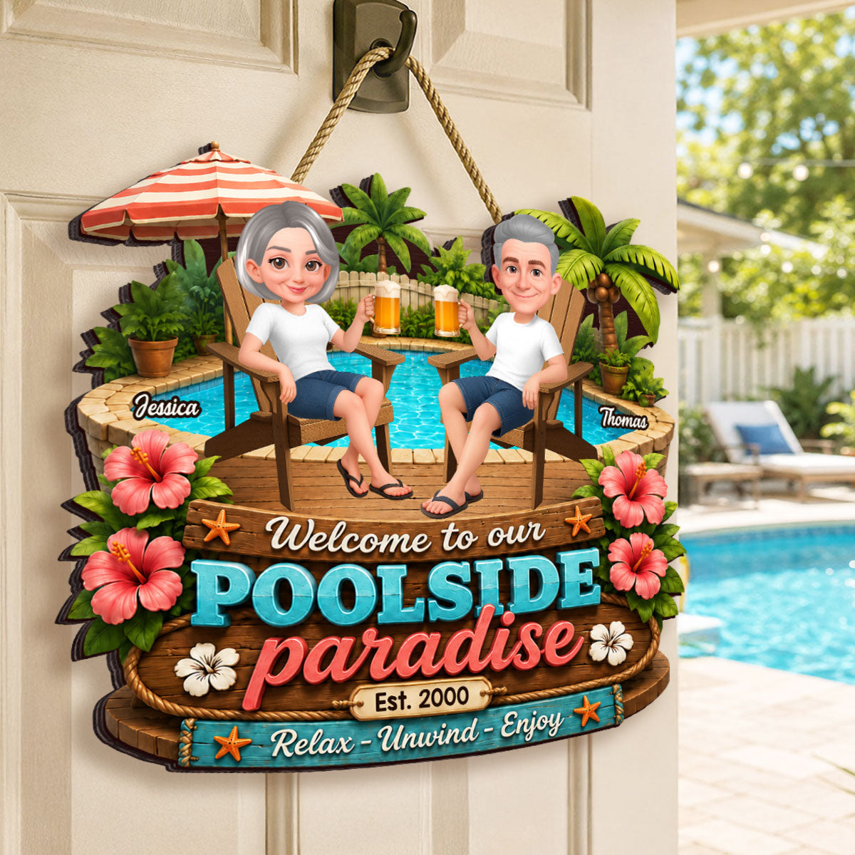 Summer Vibe Welcome To Our Poolside Paradise - Personalized Wood Sign - Gift For Couple, Summer Porch, Patio, Bar Decoration