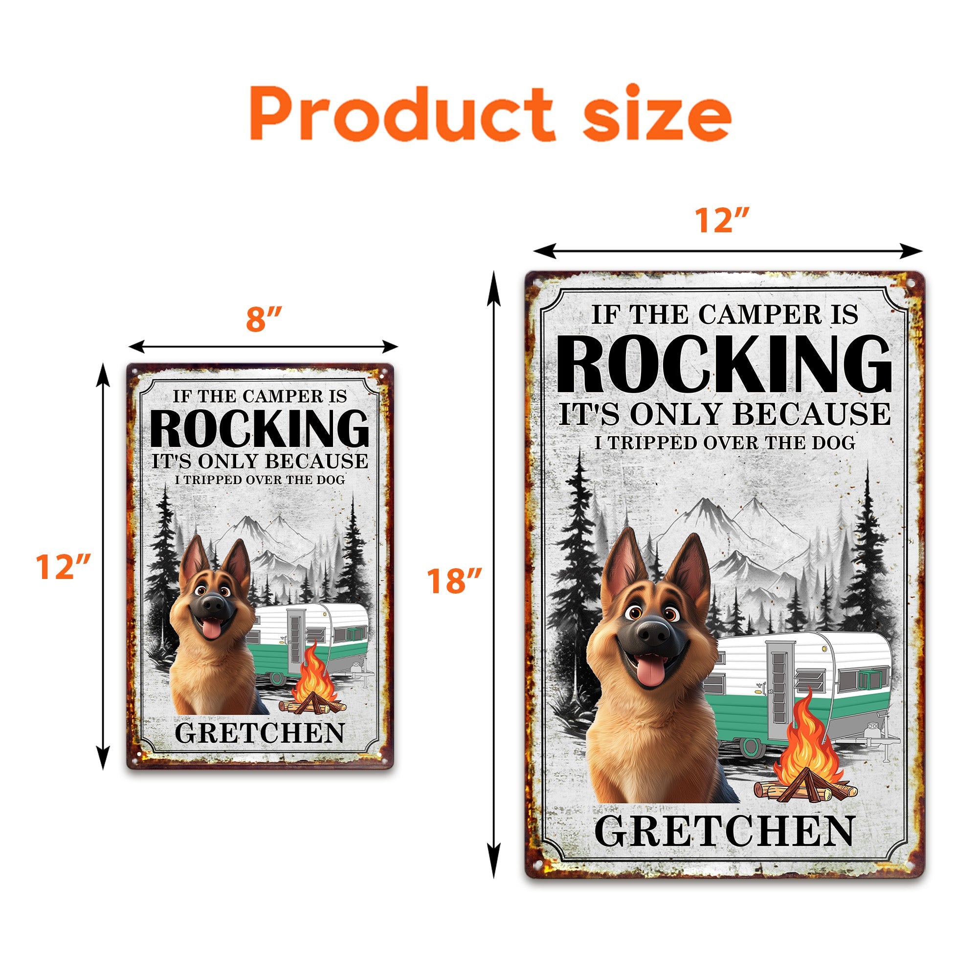 If The Camper Is Rocking It's Because I Tripped Over The Dog - Personalized Metal Sign