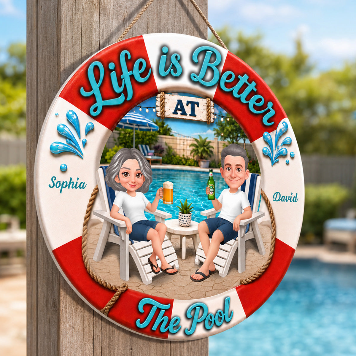 Life Is Better At The Pool 2D Flat - Personalized Wood Sign