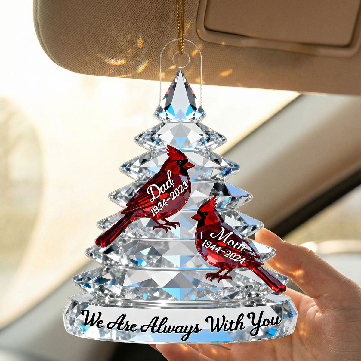 3D Effect Memorial Tree Cardinals - Personalized Acrylic Ornament - Remembrance Gift, Sympathy Gift For Whole Family, Extended Family