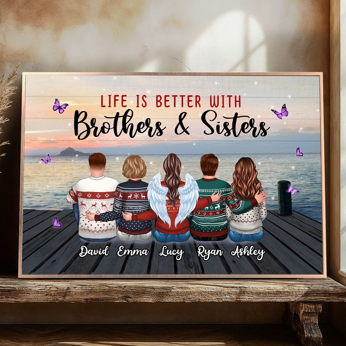 Family Siblings Besties Sitting Gift Personalized Poster