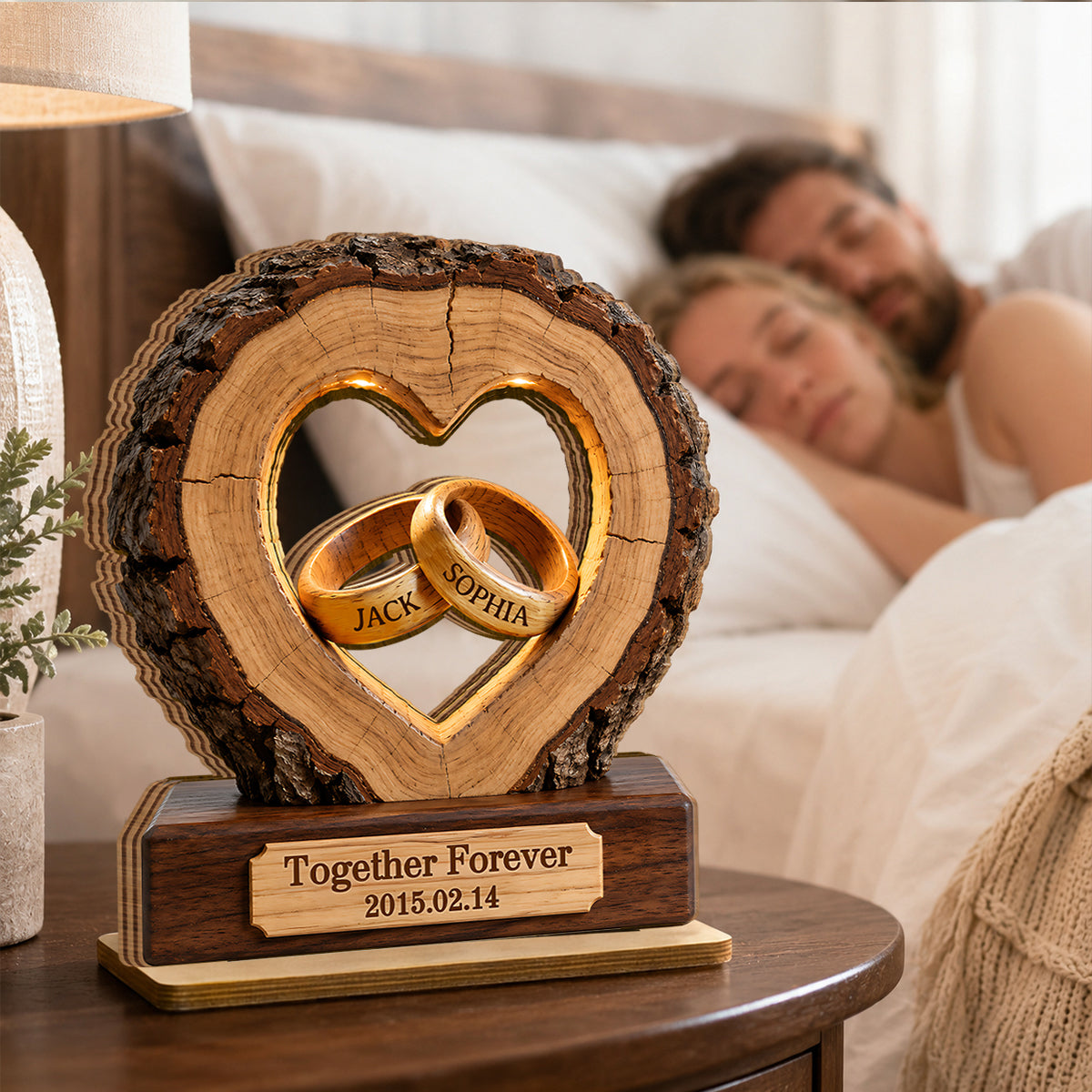 Together Forever Couple Anniversary 2D Flat Plaque - Personalized 2-Layered Wooden Plaque - Heartfelt Gift for Her, for Him