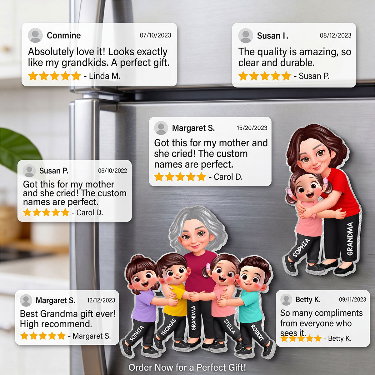 Grandma Grandkids Hugging - Personalized Acrylic Fridge Magnet - Heartfelt Gift For Grandma, Mom, Wife