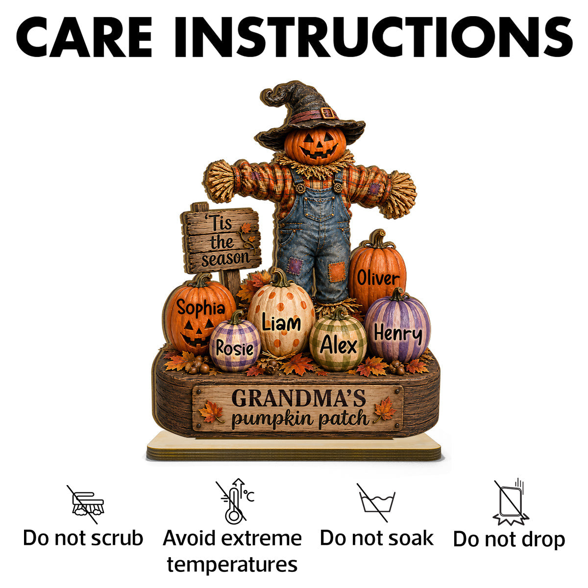 Grandparents' Pumpkin Patch Scarecrow - Personalized 2-Layered Wooden Plaque - Halloween Fall Decor for  Grandparents