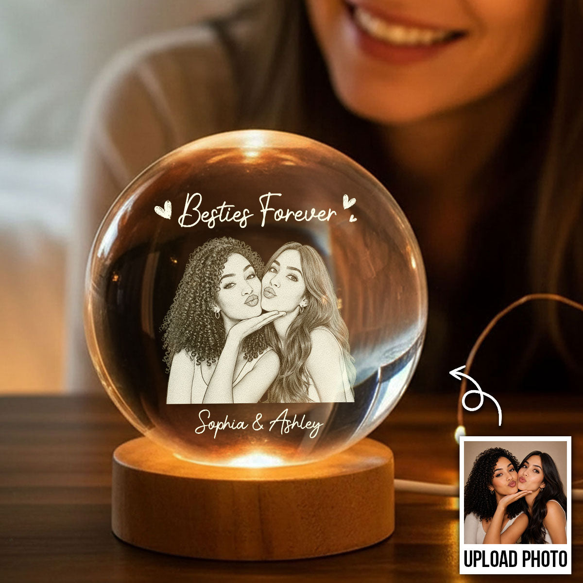 Besties Forever Custom Photo - Personalized Crystal Ball LED Night Light - Birthday Gift, Gift For Best Friends