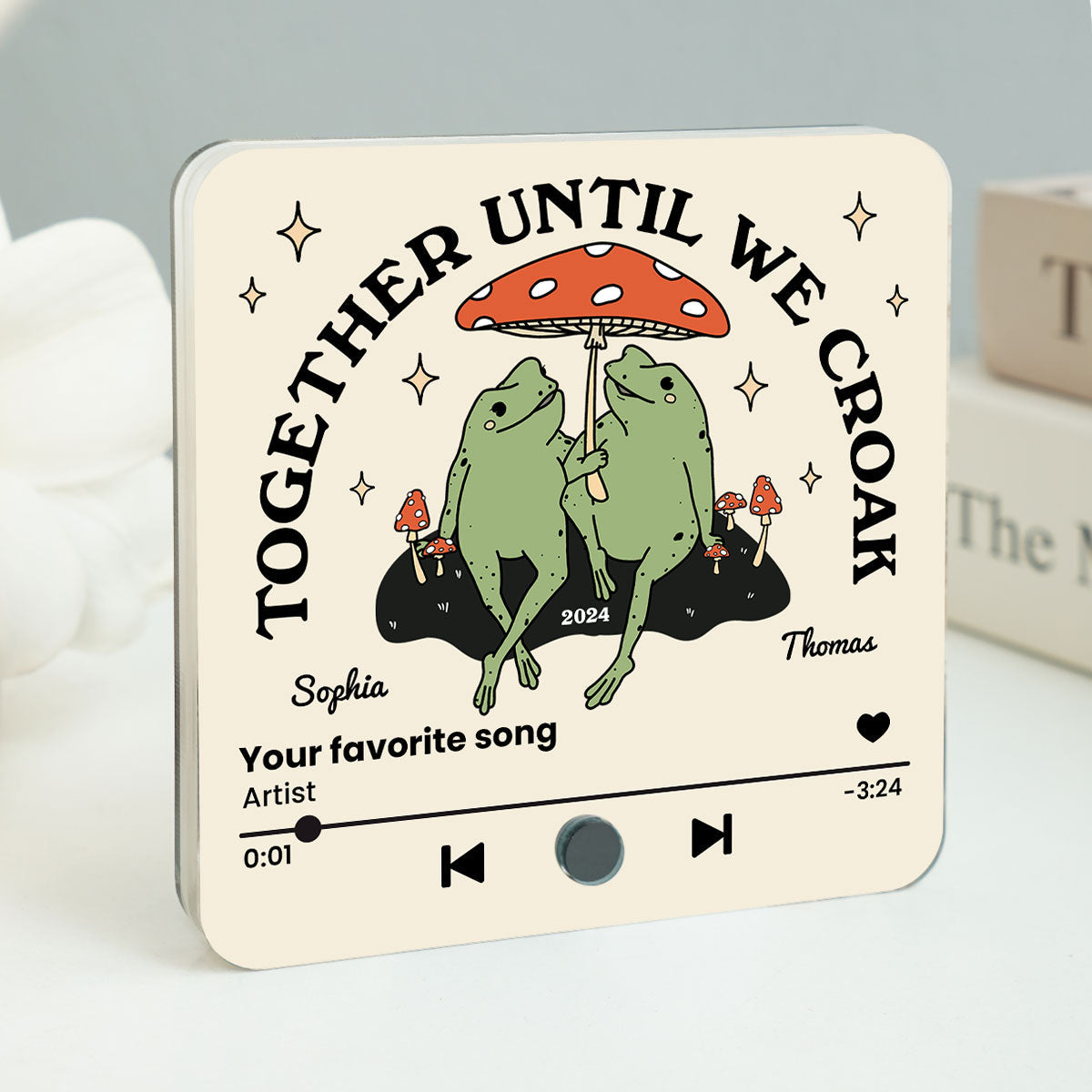 Frog Couple Together Until We Croak Vintage Anniversary Gift Personalized Music Fridge Magnet