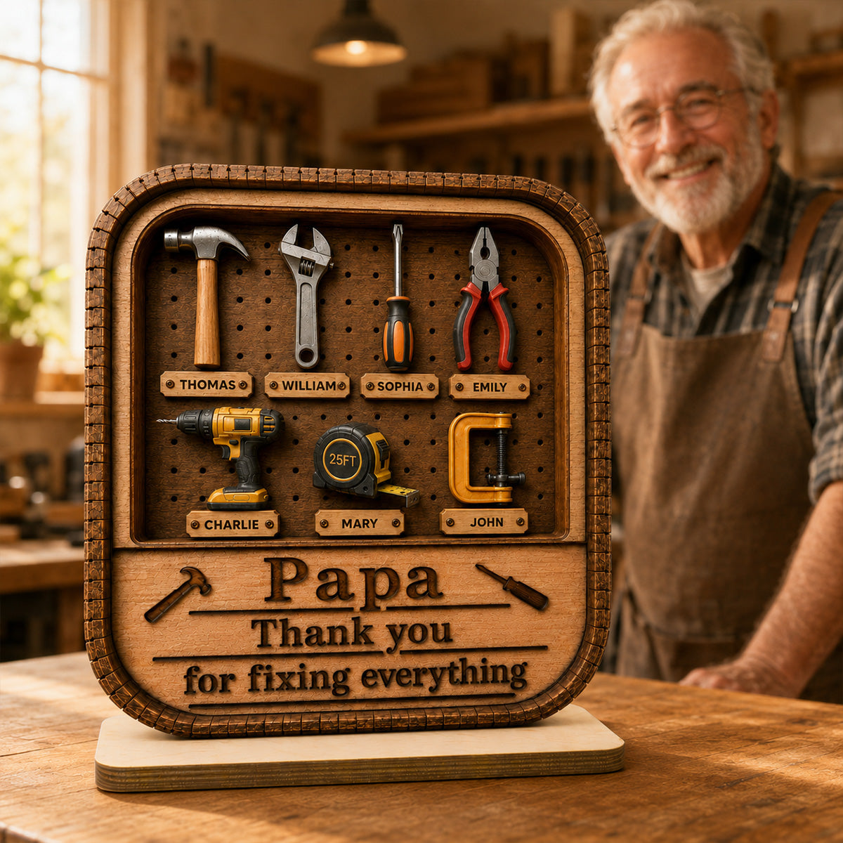 Dad Grandpa Tool Box - Personalized 2-Layered Wooden Plaque -  Gift For Dad, Husband
