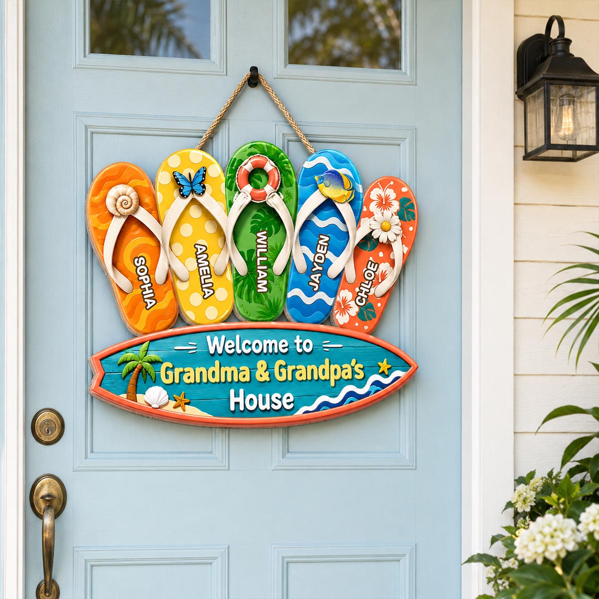 Hello Summer Vibe Welcome To Grandma Grandpa House - Personalized Wood Sign - Grandparents House Summer Decoration