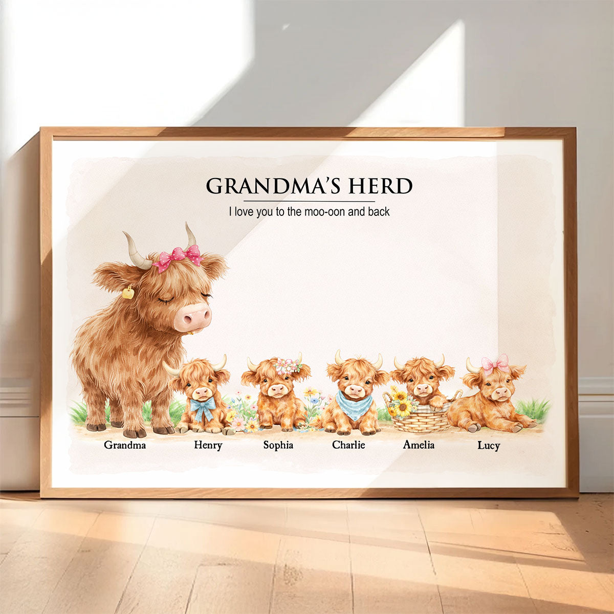 Grandma and Grandpa's Herd Highland Cow Family - Personalized Poster - Gift for Grandma, Grandpa