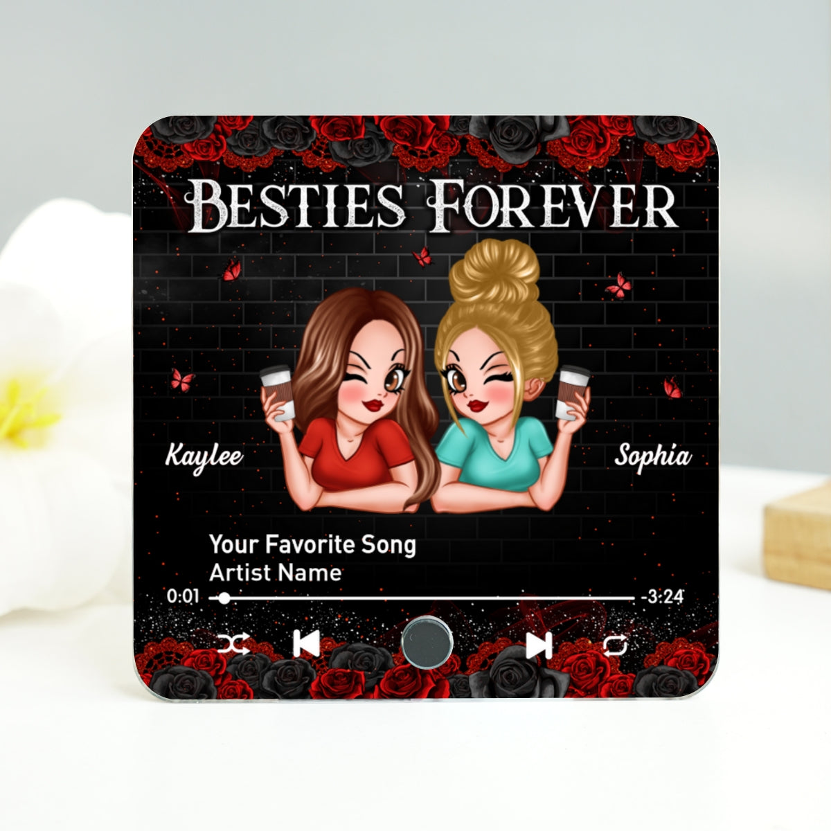 Besties Forever Friendship Song Personalized Music Fridge Magnet, Gift For Best Friends