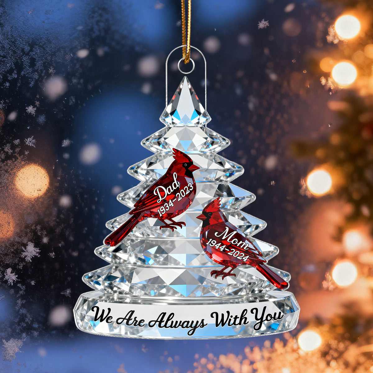3D Effect Memorial Tree Cardinals - Personalized Acrylic Ornament - Remembrance Gift, Sympathy Gift For Whole Family, Extended Family