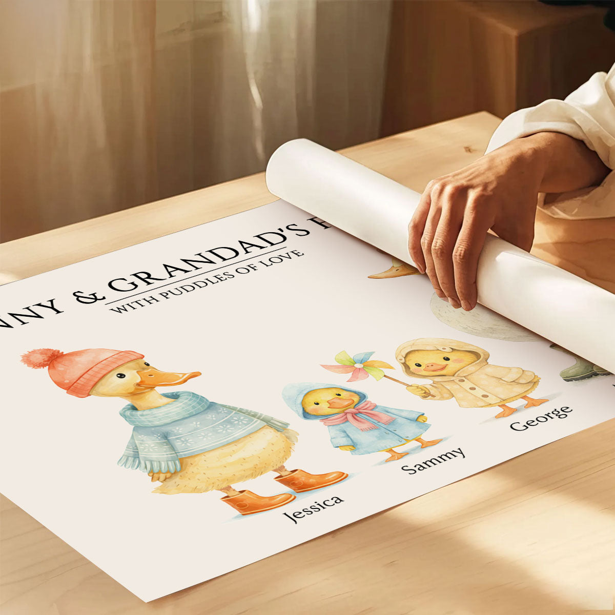 Nanny & Granddad's Flock with Puddles of Love - Personalised Poster - Gift for Grandparents