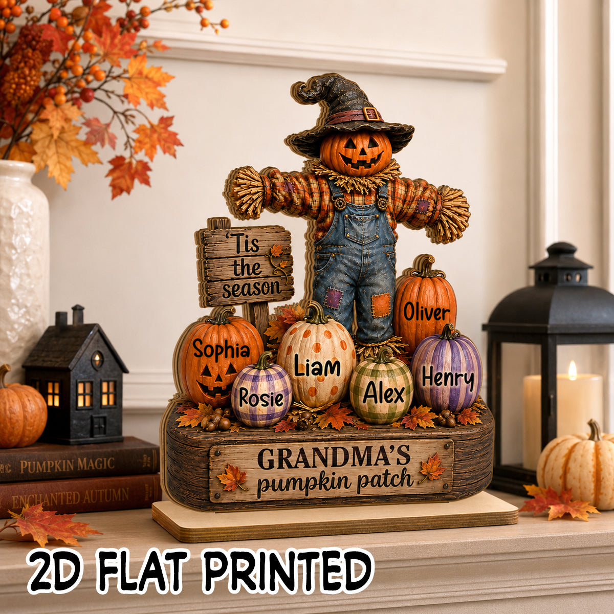Grandparents' Pumpkin Patch Scarecrow - Personalized 2-Layered Wooden Plaque - Halloween Fall Decor for  Grandparents