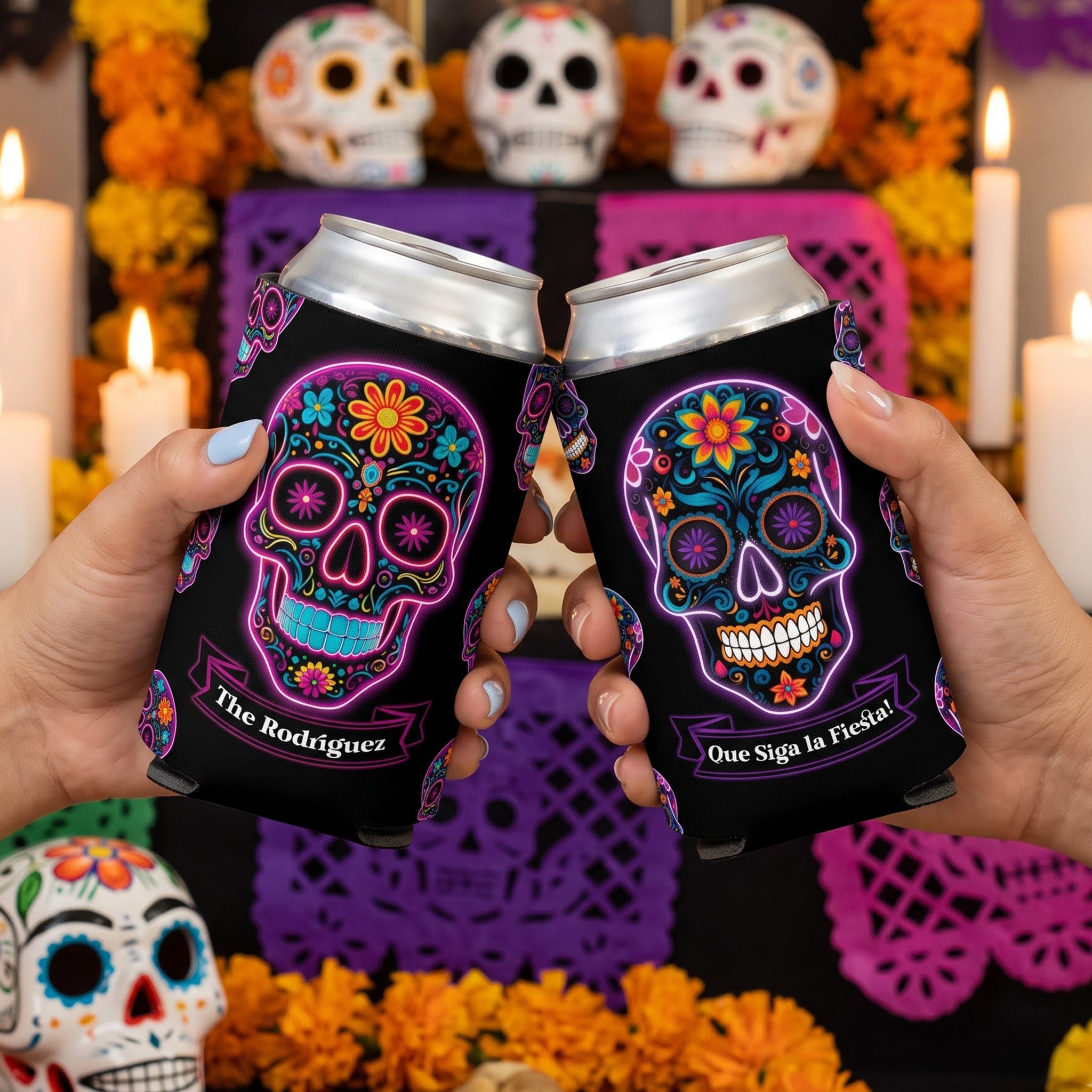 Let's Fiesta Mexican Florals Fiesta Dia De Los Muertos - Personalized Can Cooler