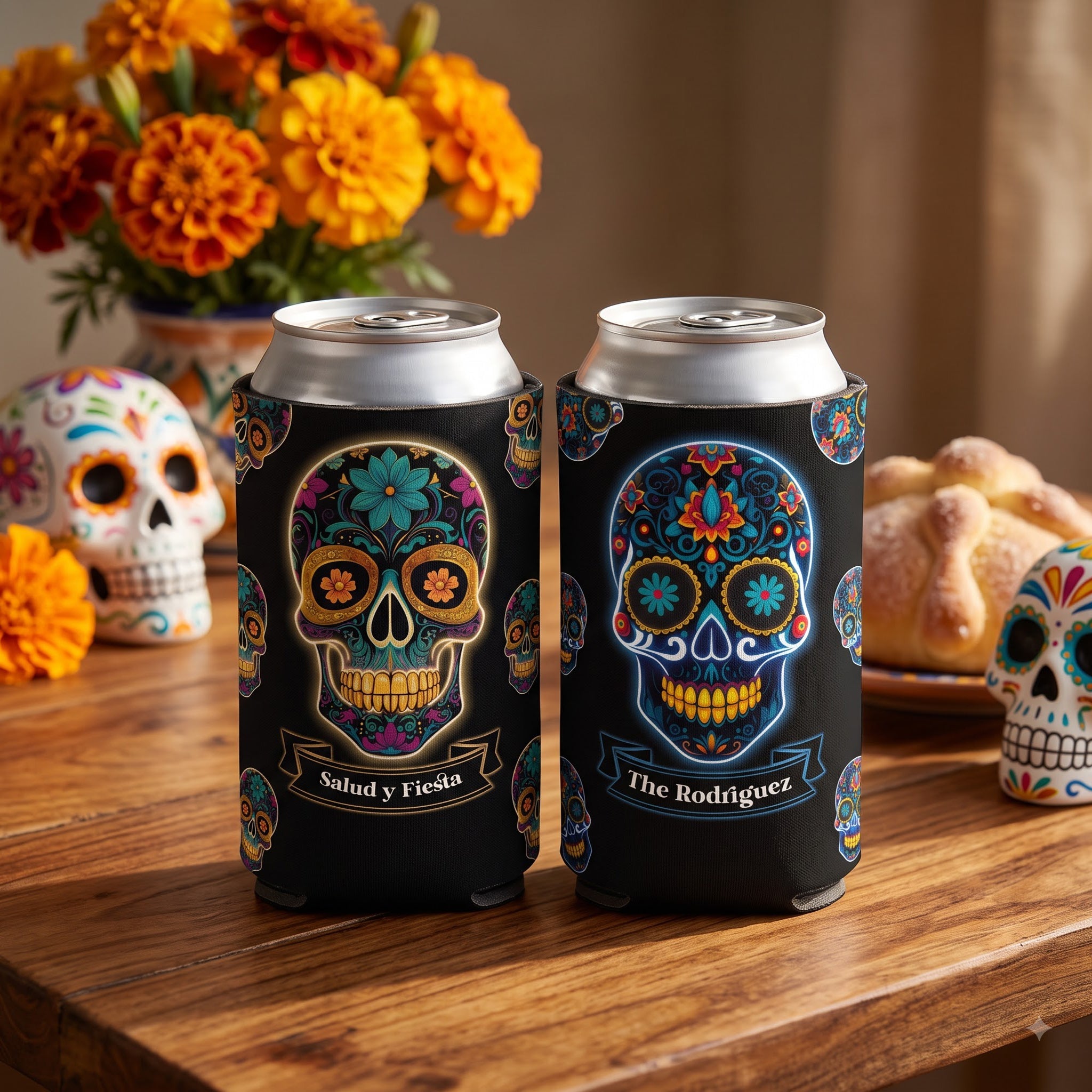 Let's Fiesta Mexican Florals Fiesta Dia De Los Muertos - Personalized Can Cooler