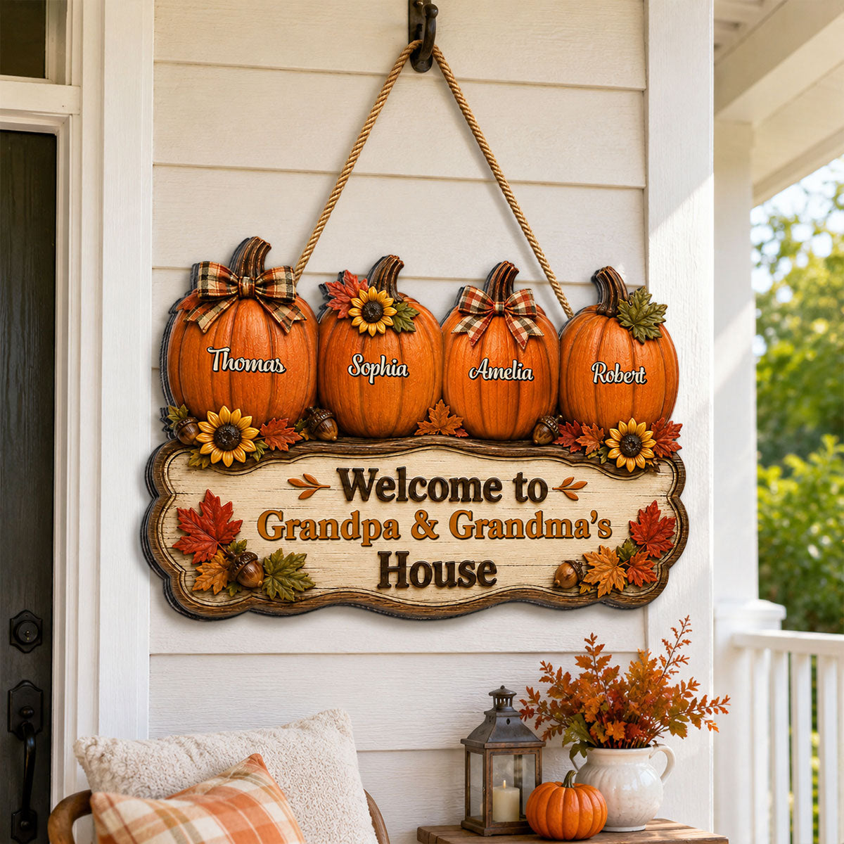 Cozy Warm Fall Season Vibe Little Pumpkins Welcome To Grandma Grandpa House - Personalized Wood Sign - Fall Decoration For Grandparents