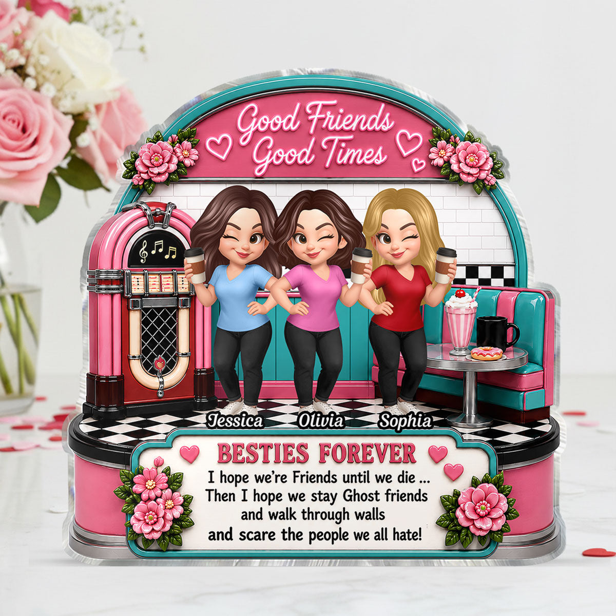 Besties Coffee Date Good Times Good Friends Best Memories Together - Personalized Acrylic Block Plaque - Birthday Gift, Gift For Best Friends