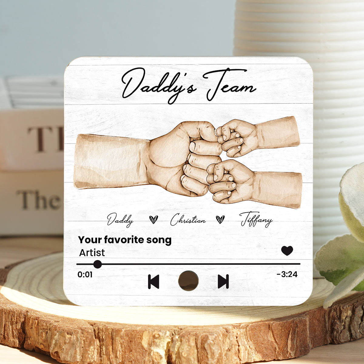 Daddy's Team Fist Bump Personalized Personalized Music Fridge Magnet, Heartfelt Gift For Dad