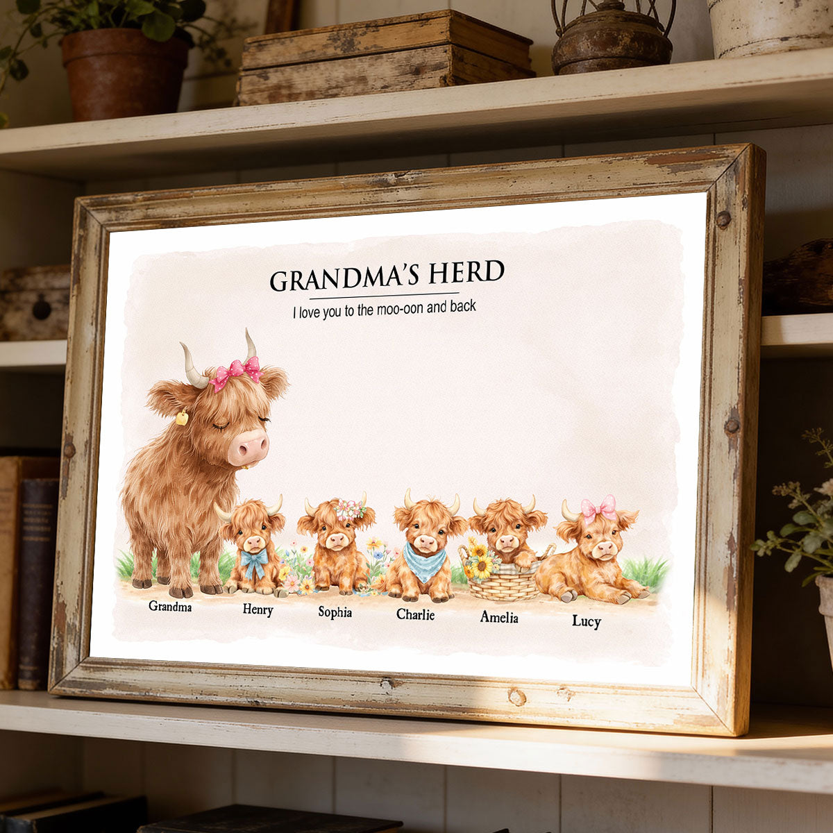 Grandma and Grandpa's Herd Highland Cow Family - Personalized Poster - Gift for Grandma, Grandpa