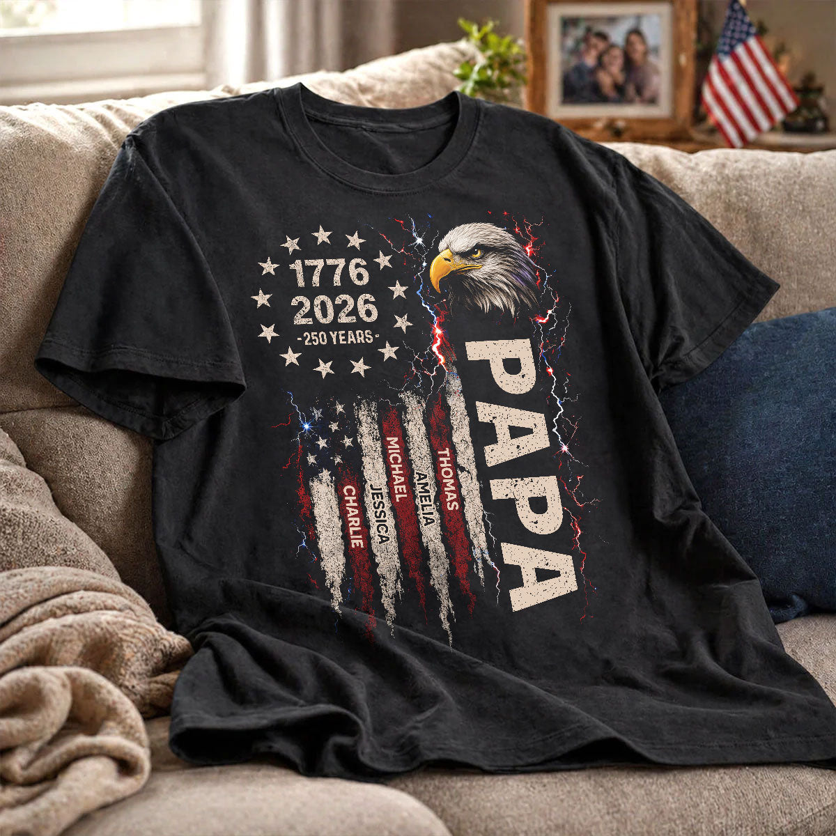 Patriotic Eagle Grandpa USA 250th Anniversary - Personalized Shirt - Father's Day Gift for Dad, Grandpa, Husband