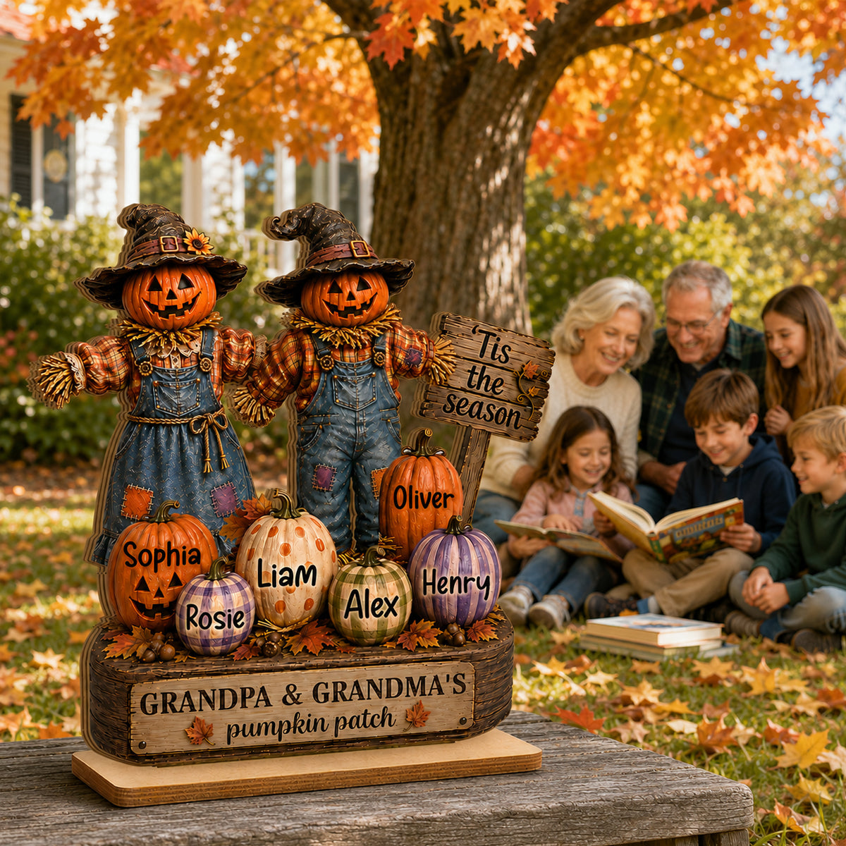 Grandparents' Pumpkin Patch Scarecrow - Personalized 2-Layered Wooden Plaque - Halloween Fall Decor for  Grandparents