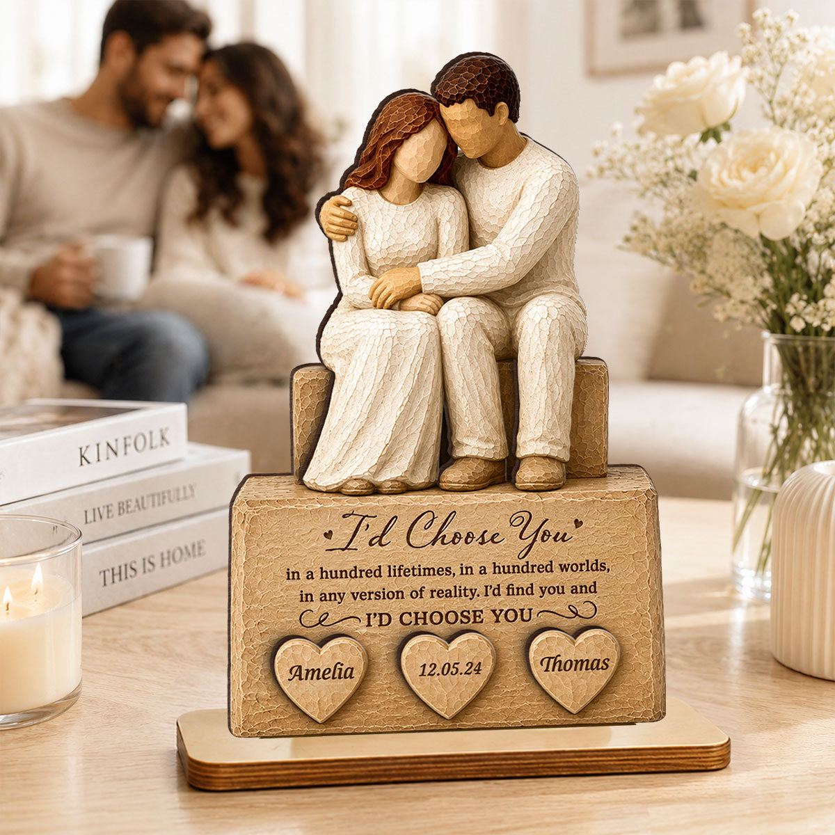 I'd Choose You Husband and Wife Couple - Personalized 2-Layered Wooden Plaque - Heartfelt Anniversary Gift for Her, for Him
