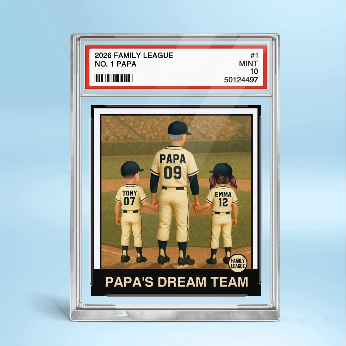 Baseball No. 1 Grandpa Man & Kids Trading Card Style Personalized Acrylic Block Plaque