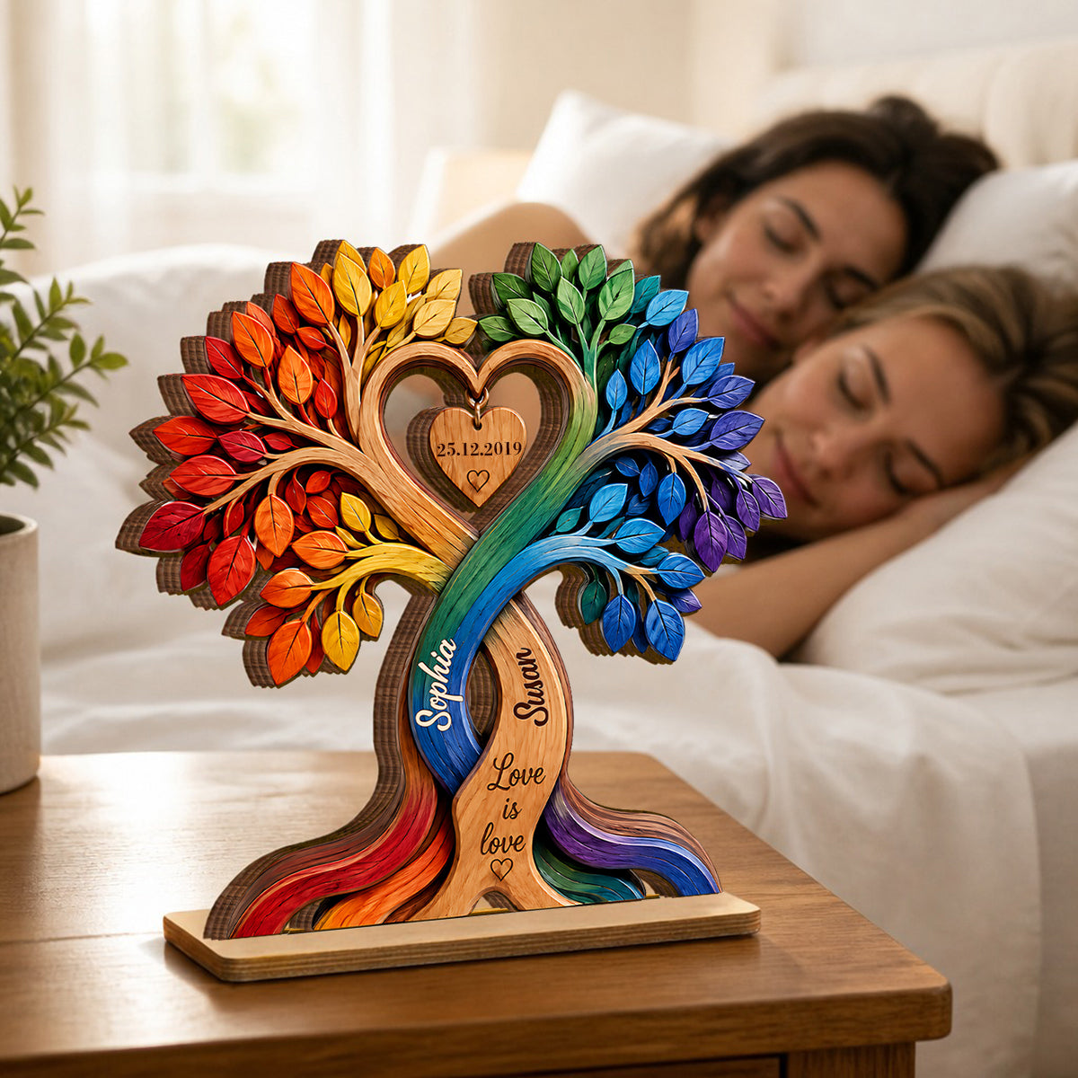 LGBT Couple Heart Tree - Personalized 2-Layered Wooden Plaque - Anniversary Gift for Him, Gift for Her