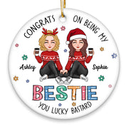 Lucky Bastard Besties Sisters Flowers Sitting Personalized Circle Ornament