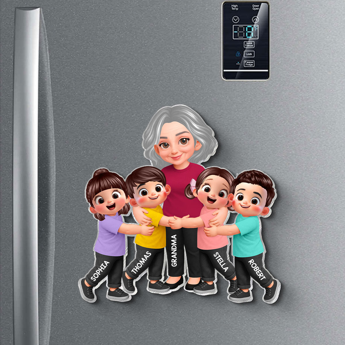 Grandma Grandkids Hugging - Personalized Acrylic Fridge Magnet - Heartfelt Gift For Grandma, Mom, Wife