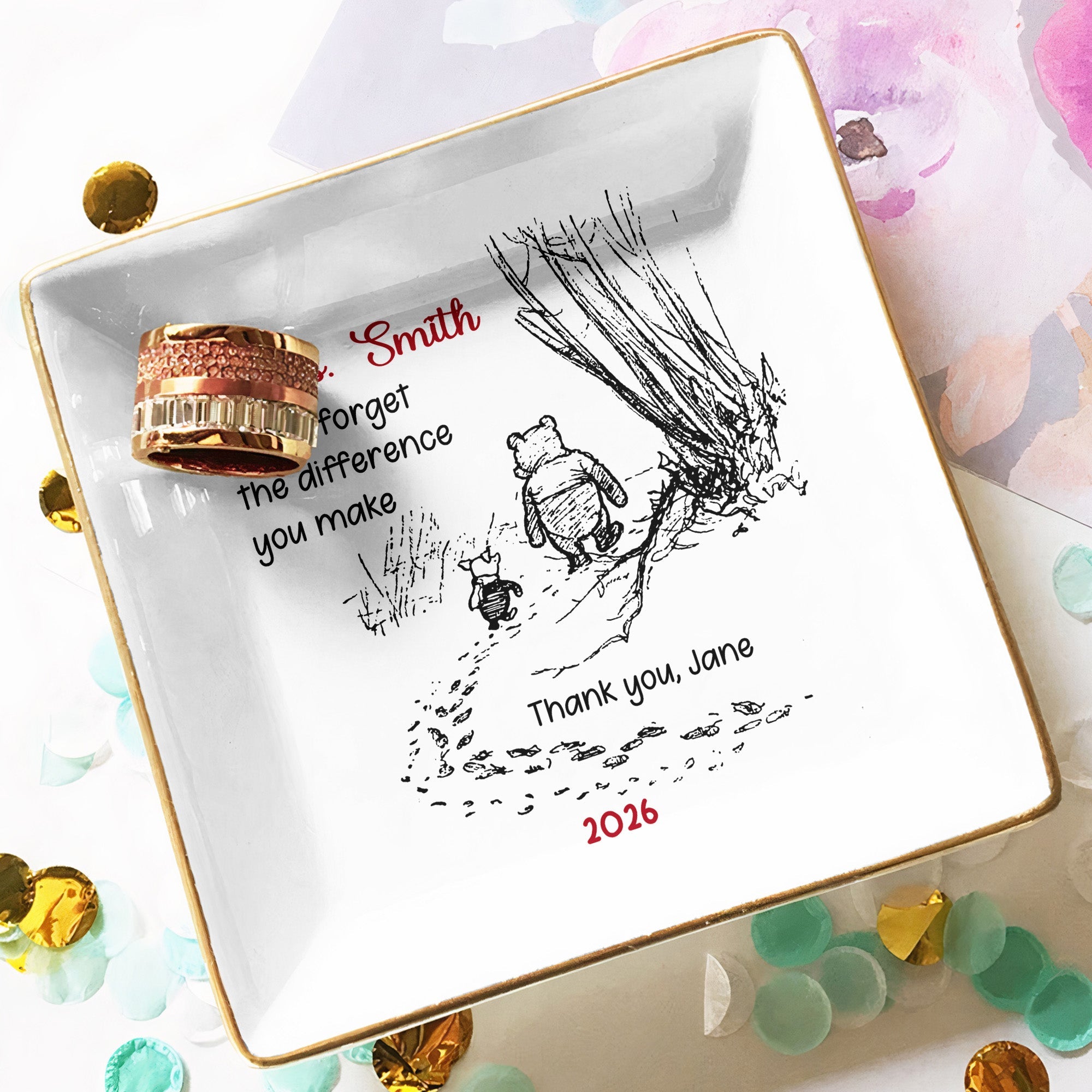 Never Forget The Difference You Make - Thank You Gift - Personalized Jewelry Dish