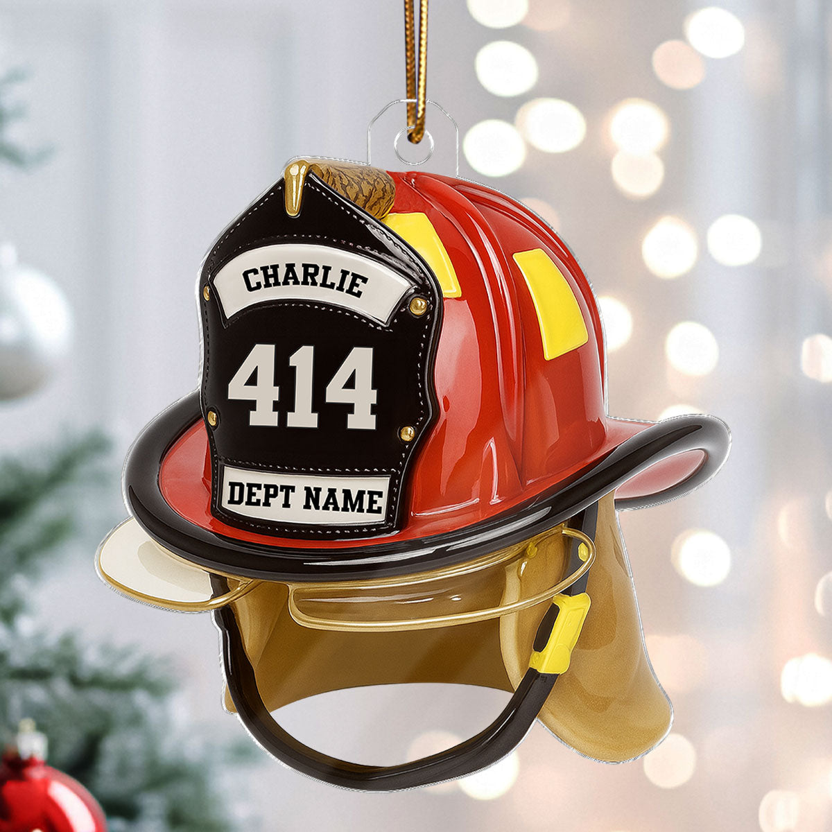 3D Effect Firefighter Helmet - Personalized Acrylic Ornament- Gift For Firefighter
