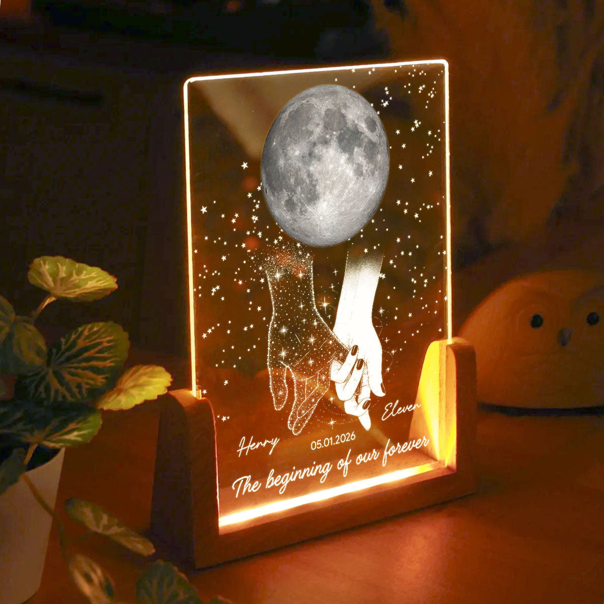 Couple Moon Phase The Beginning Of Our Forever - Personalized Acrylic LED Night Light - Wedding Anniversary Gift For Couple