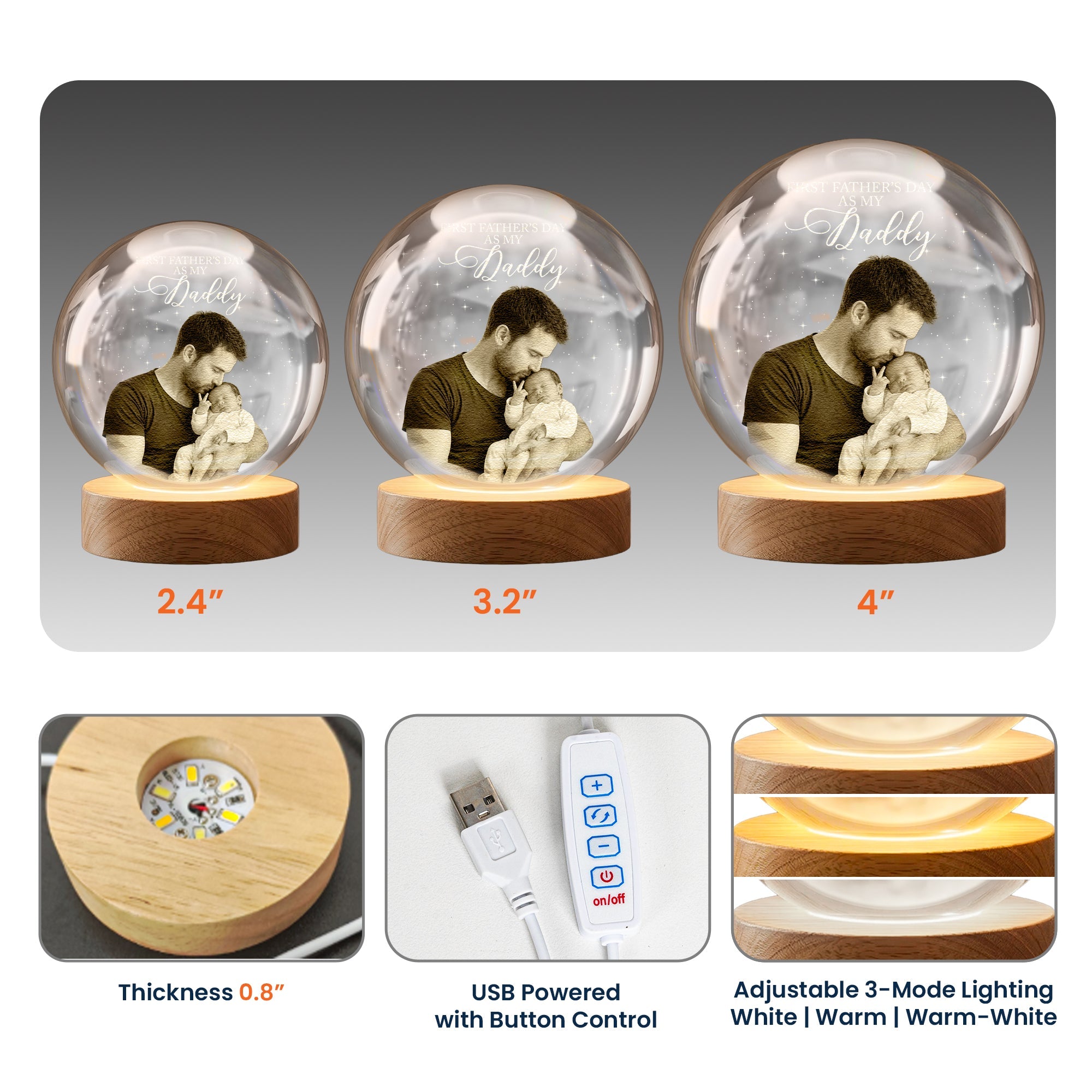 Our First Father's Day Together Custom Photo, For New Dad - Personalized Night Light