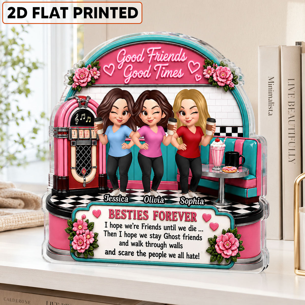 Besties Coffee Date Good Times Good Friends Best Memories Together - Personalized Acrylic Block Plaque - Birthday Gift, Gift For Best Friends