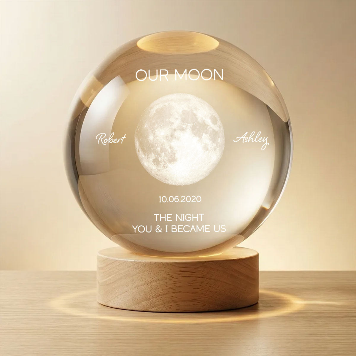 Our Moon Special Date, Custom Moon Phase by Date - Personalized Crystal Ball Night Light - Heartfelt Anniversary Gift for her, for him
