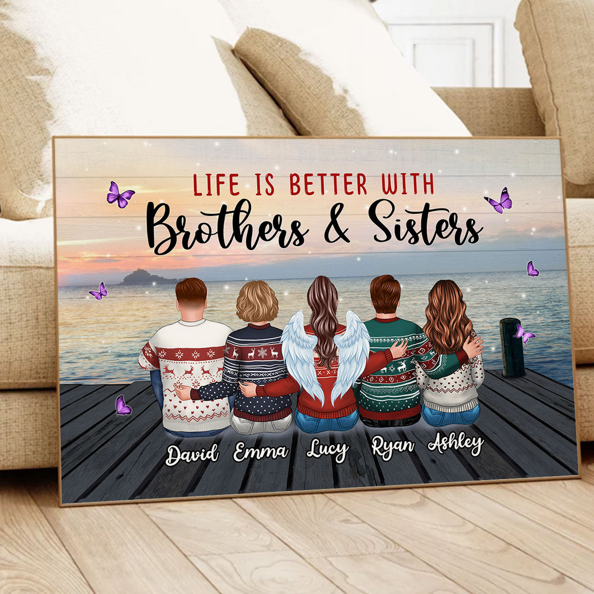 Family Siblings Besties Sitting Gift Personalized Poster