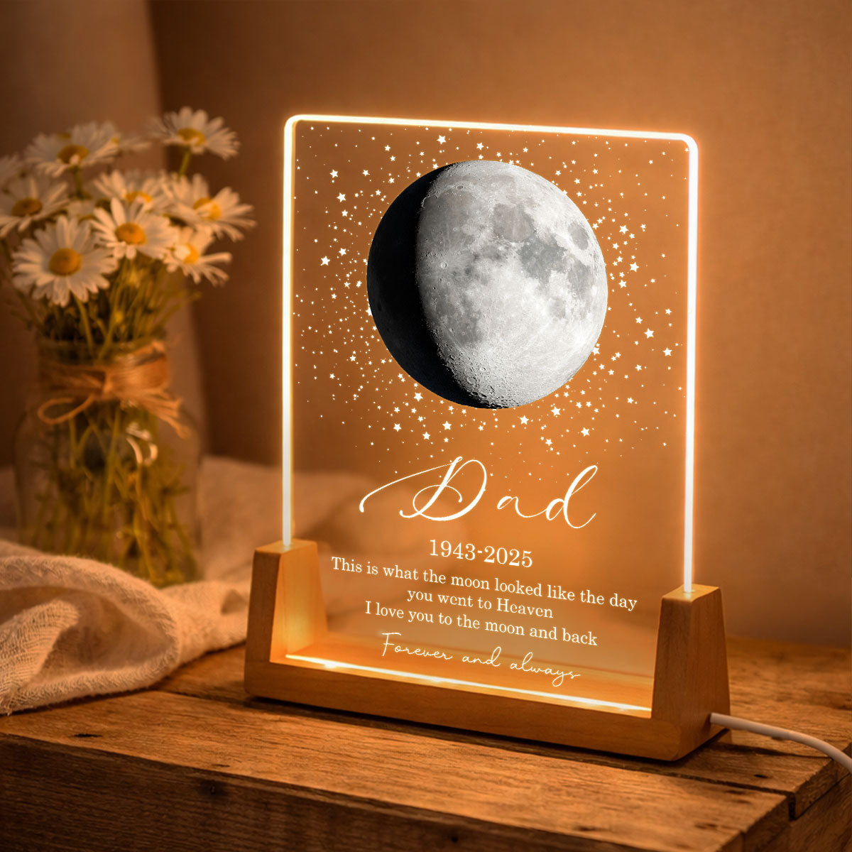 This is What the Moon Look Like the Day You Went to Heaven - Personalized LED Night Light - Heartfelt Memorial Remembrance Keepsake