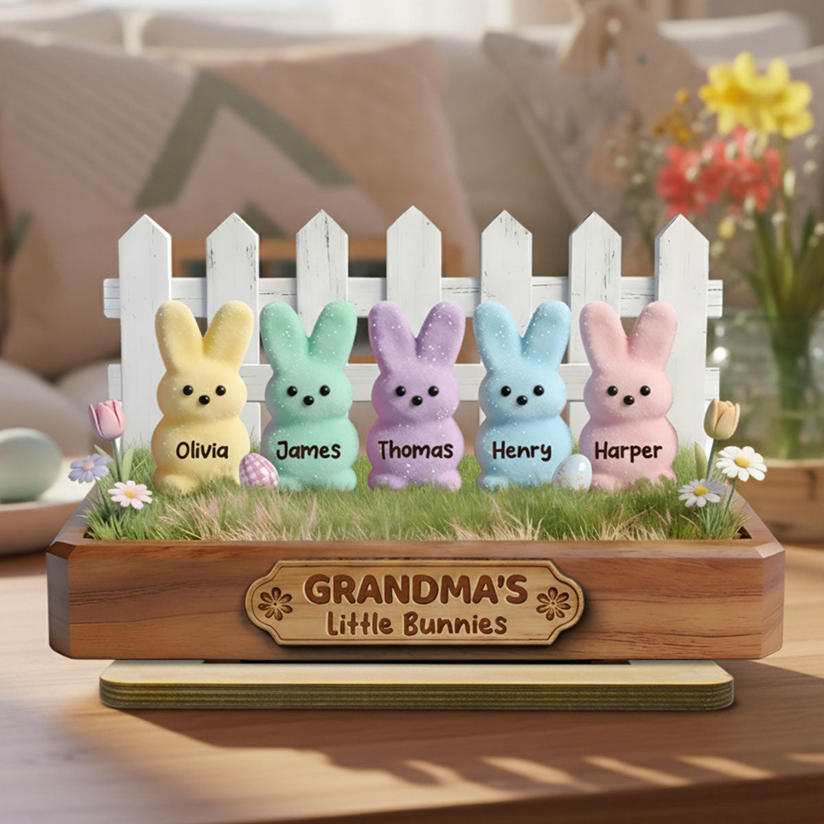 Happy Easter Grandma Little Bunnies - Personalized 2-Layered Wooden Plaque - Easter Gift For Grandma, Easter Decoration
