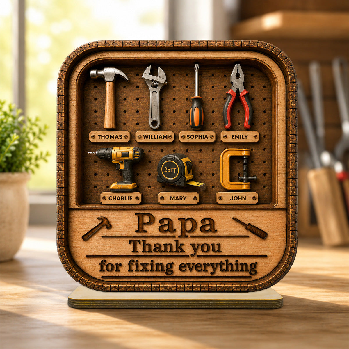 Dad Grandpa Tool Box - Personalized 2-Layered Wooden Plaque -  Gift For Dad, Husband