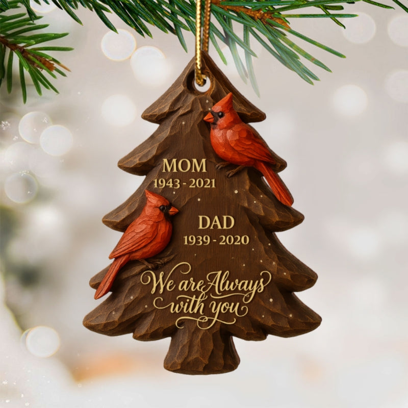 3D Effect Christmas Cardinals Memorial - Personalized Wooden Ornament - Remembrance Gift, Sympathy Gift
