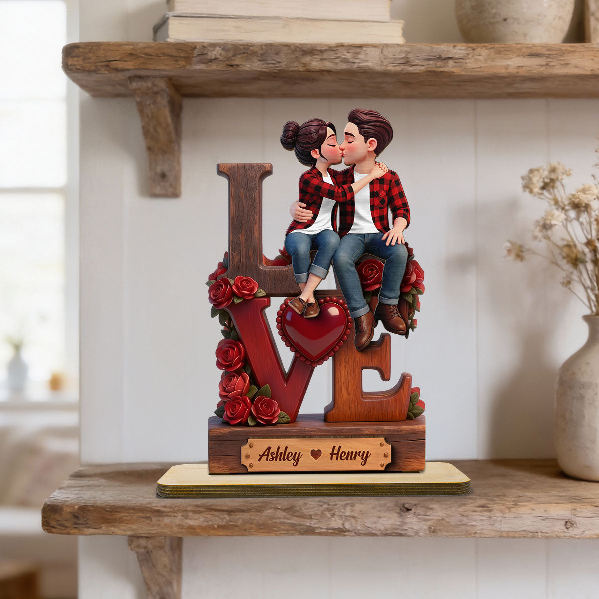 Eternal LOVE Forever Together Roses - Personalized 2-Layered Wooden Plaque - Heartfelt Anniversary Gift, Wedding Gift For Couple, For Him, For Her