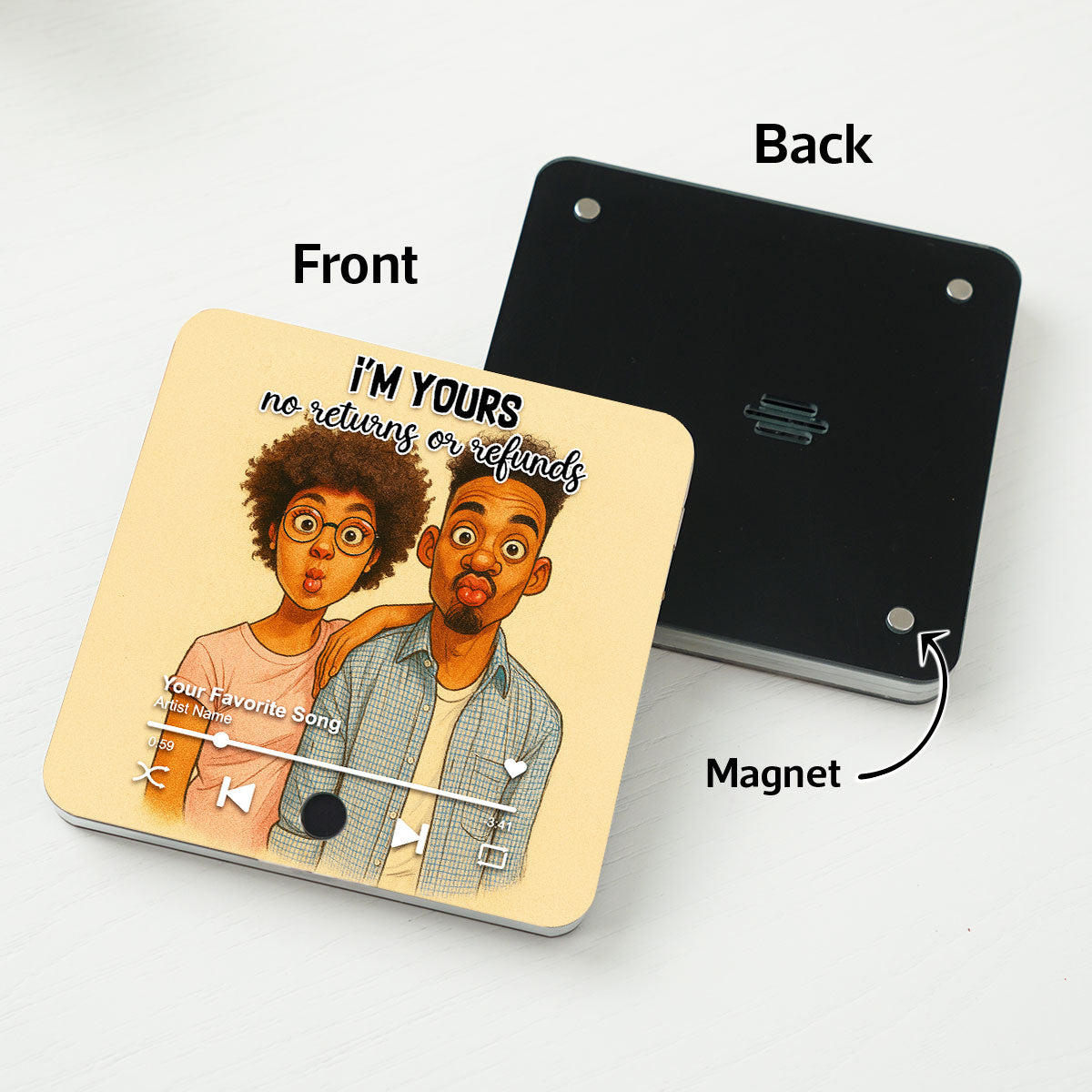 Caricature Couple Photo Personalized Music Fridge Magnet, Anniversary, Birthday, Just Because Gift for him, Gift for her