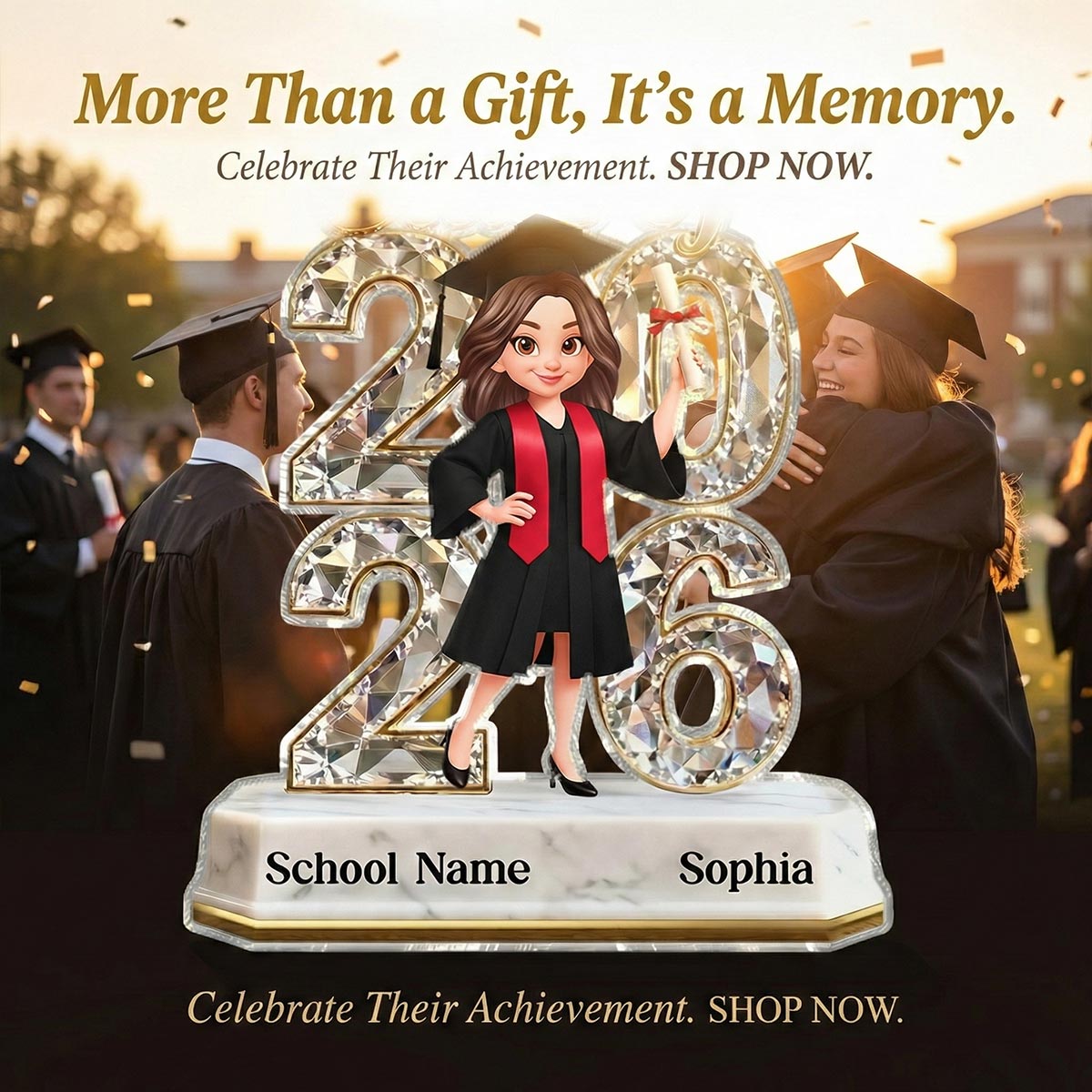 Senior Class Of 2026 2027 Graduate Keepsake 2D Flat - Personalized Acrylic Block Plaque - Graduation Gift For Daughter, Son