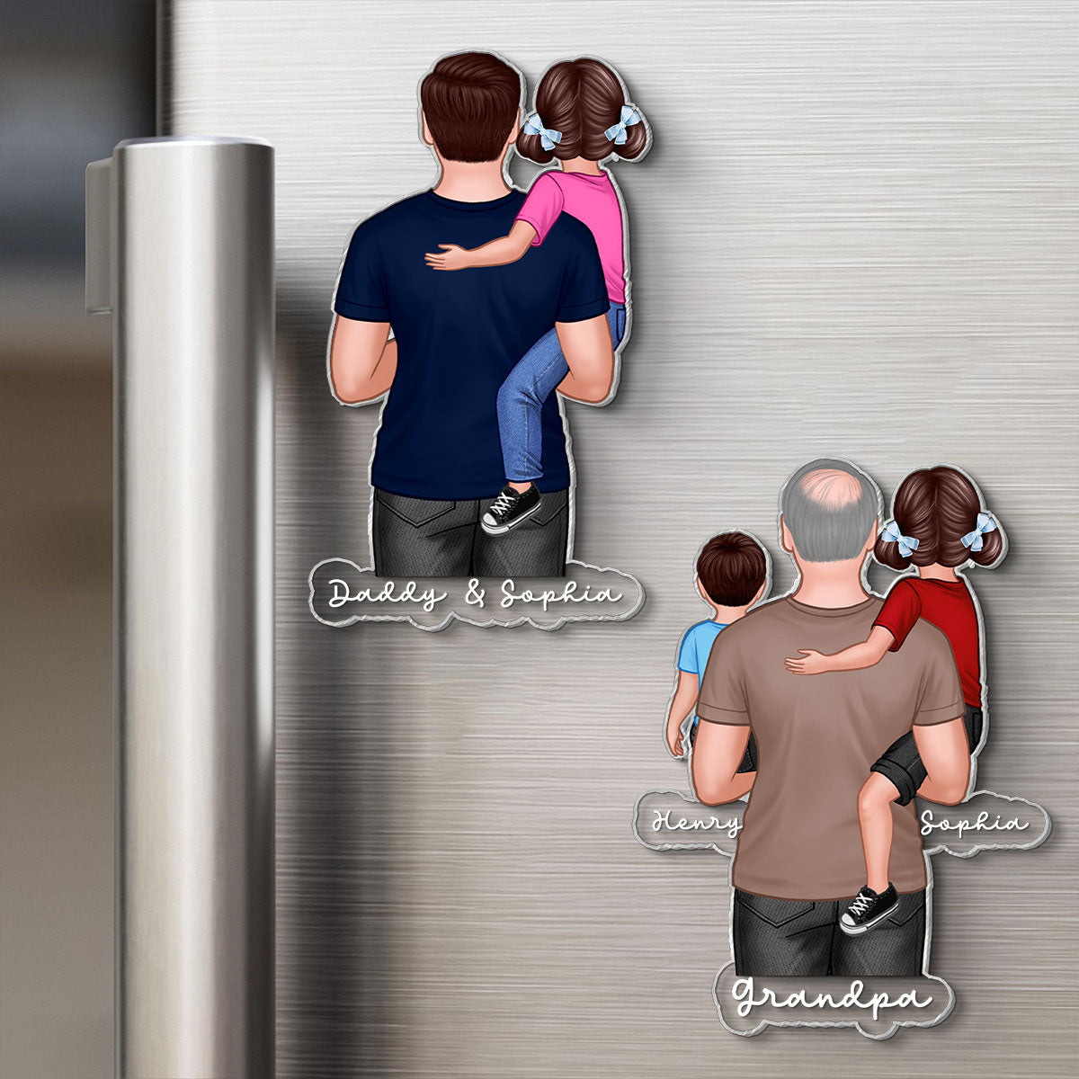 Dad Grandpa Papa Holding Kids - Personalized Acrylic Fridge Magnet - Father's Day Gift For Dad, Grandpa, Papa