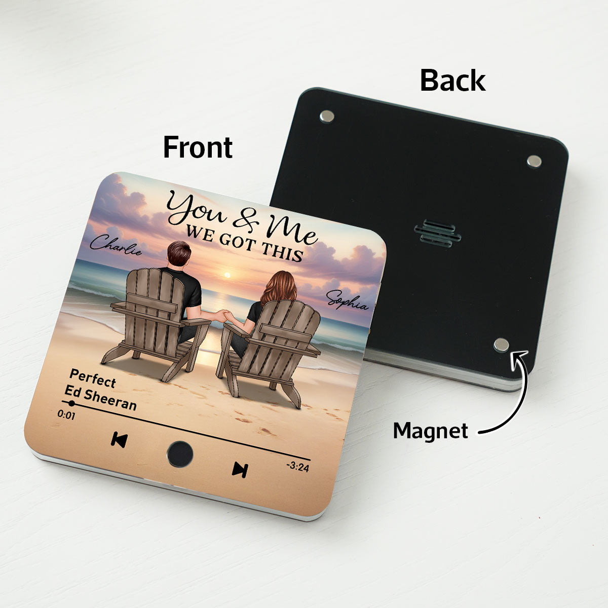 Couple Back View At Beach Favorite Song Personalized Music Fridge Magnet,  Gift For Couple